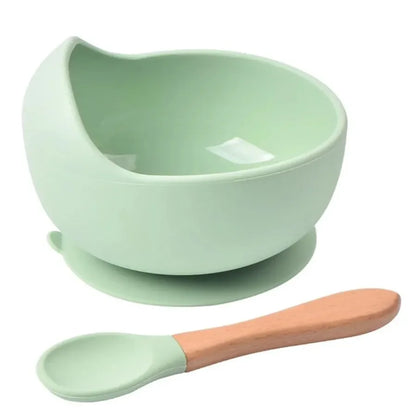 High Quality Spill-Proof Silicone Feeding Bowl Baby Dishes Kid Dinner Spoon Food Grade Silicone Baby Silicone Tableware Leedoar