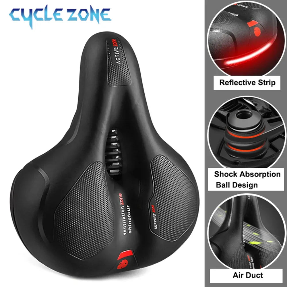 Hollow Breathable Bicycle Saddle Men Women MTB Road Bike Saddle Shock Absorbing Comfortable Big Butt Bike Seat Safety Warning Leedoar