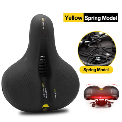 Hollow Breathable Bicycle Saddle Men Women MTB Road Bike Saddle Shock Absorbing Comfortable Big Butt Bike Seat Safety Warning Leedoar