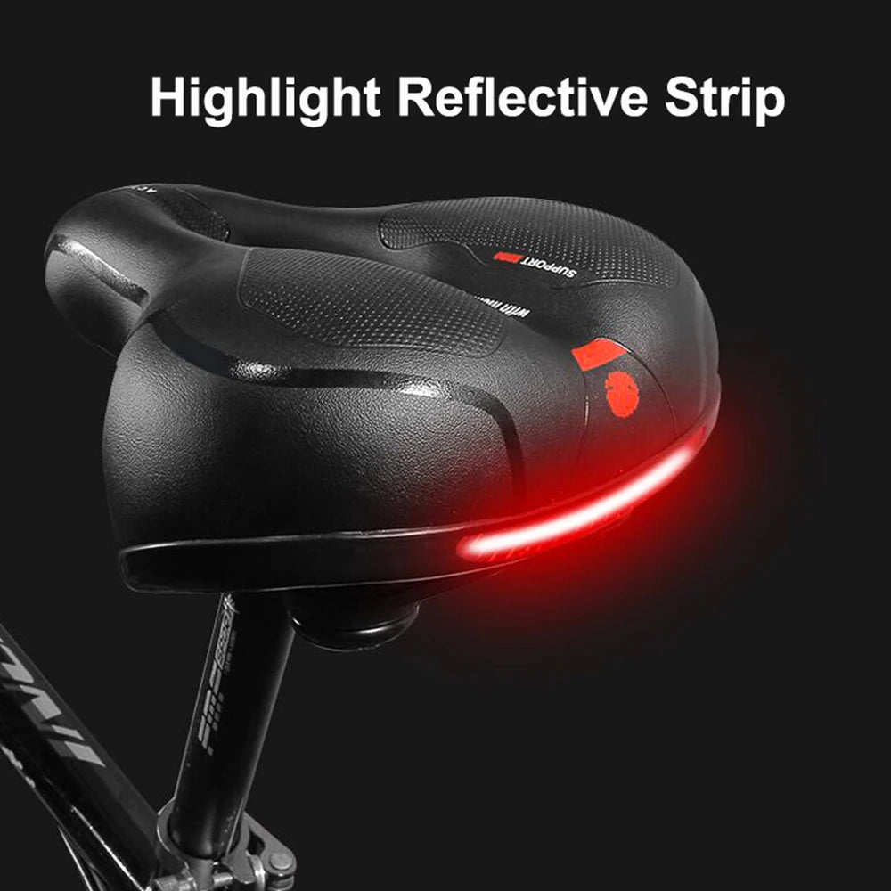 Hollow Breathable Bicycle Saddle Men Women MTB Road Bike Saddle Shock Absorbing Comfortable Big Butt Bike Seat Safety Warning Leedoar