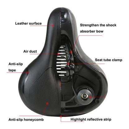 Hollow Breathable Bicycle Saddle Men Women MTB Road Bike Saddle Shock Absorbing Comfortable Big Butt Bike Seat Safety Warning Leedoar