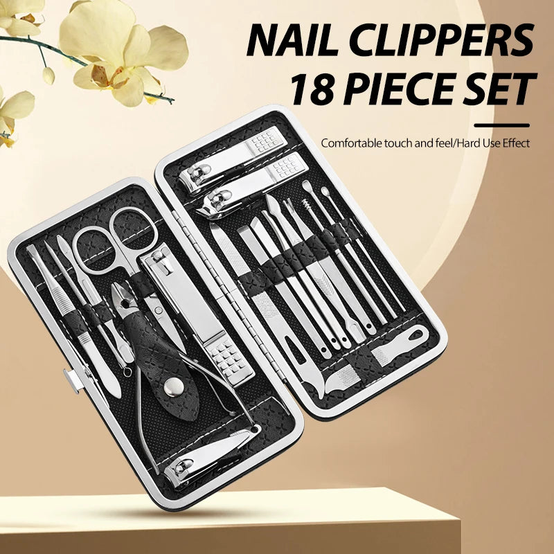 Home Nail Clipper Set Of 18 Pieces Large Size Dead Skin Pliers Diagonal To Remove Dead Skin Small Eyebrow Clipper Leather Sleeve Leedoar