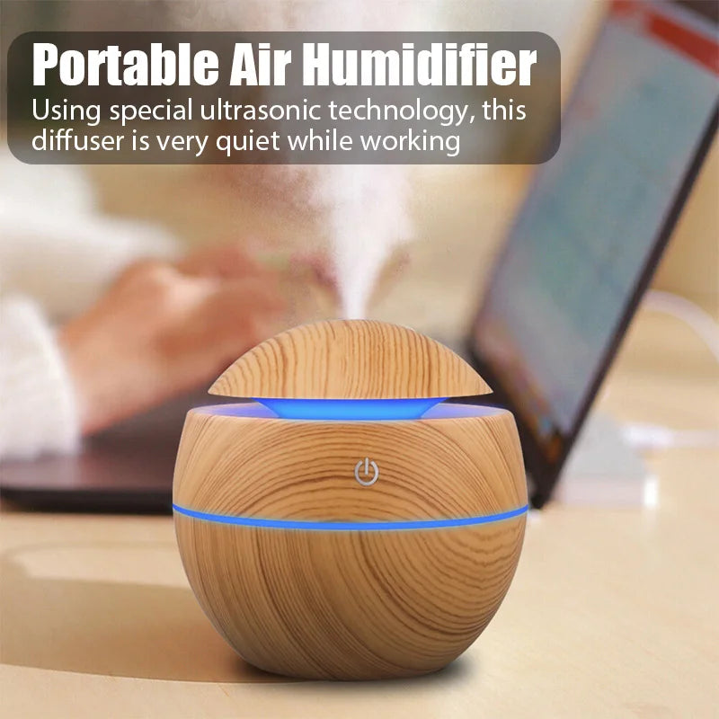 Home Wood Grain Air Humidifier Purifier Aroma Diffuser USB Ultrasonic Cool Mist Sprayer Essential Oil Fragrance Leedoar