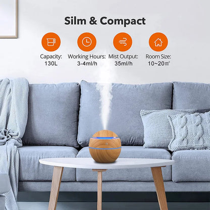 Home Wood Grain Air Humidifier Purifier Aroma Diffuser USB Ultrasonic Cool Mist Sprayer Essential Oil Fragrance Leedoar