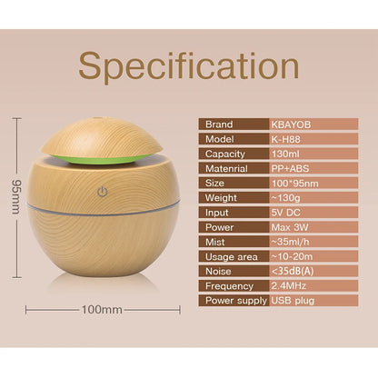 Home Wood Grain Air Humidifier Purifier Aroma Diffuser USB Ultrasonic Cool Mist Sprayer Essential Oil Fragrance Leedoar