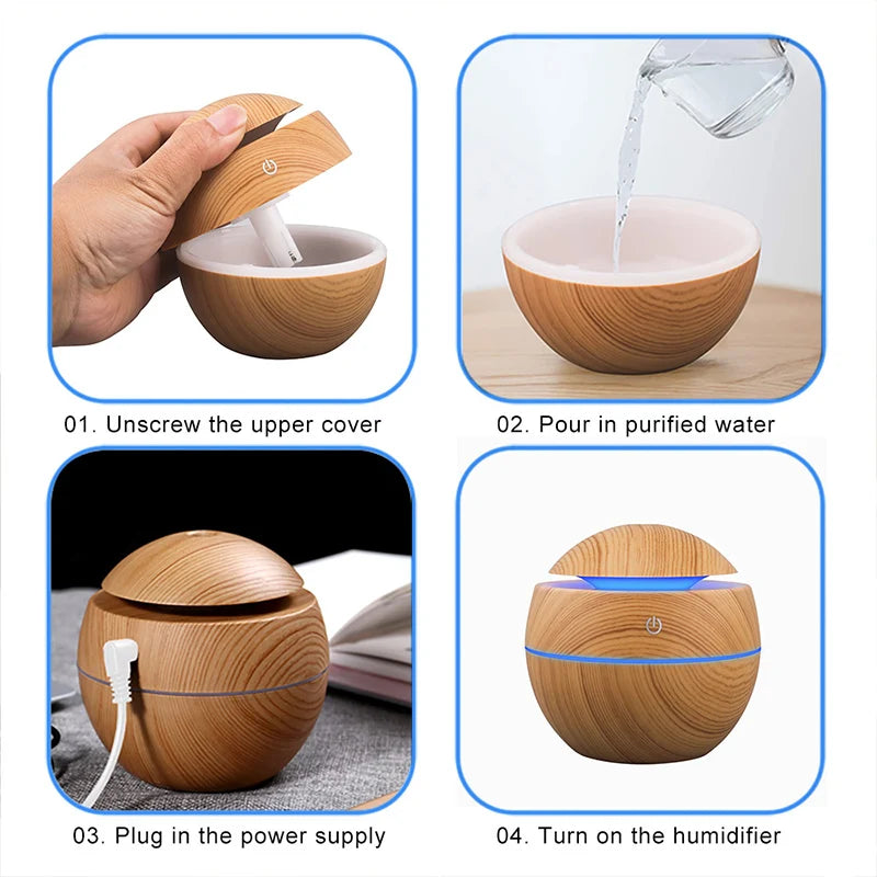 Home Wood Grain Air Humidifier Purifier Aroma Diffuser USB Ultrasonic Cool Mist Sprayer Essential Oil Fragrance Leedoar