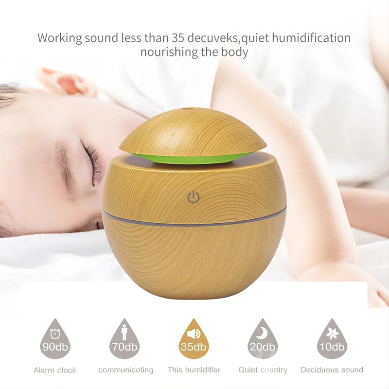 Home Wood Grain Air Humidifier Purifier Aroma Diffuser USB Ultrasonic Cool Mist Sprayer Essential Oil Fragrance Leedoar