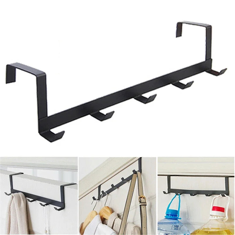 Hooks Over The Door 5 Hooks Home Bathroom Organizer Rack Clothes Coat Hat Towel Hanger New Bathroom Kitchen Accessories Holder Leedoar