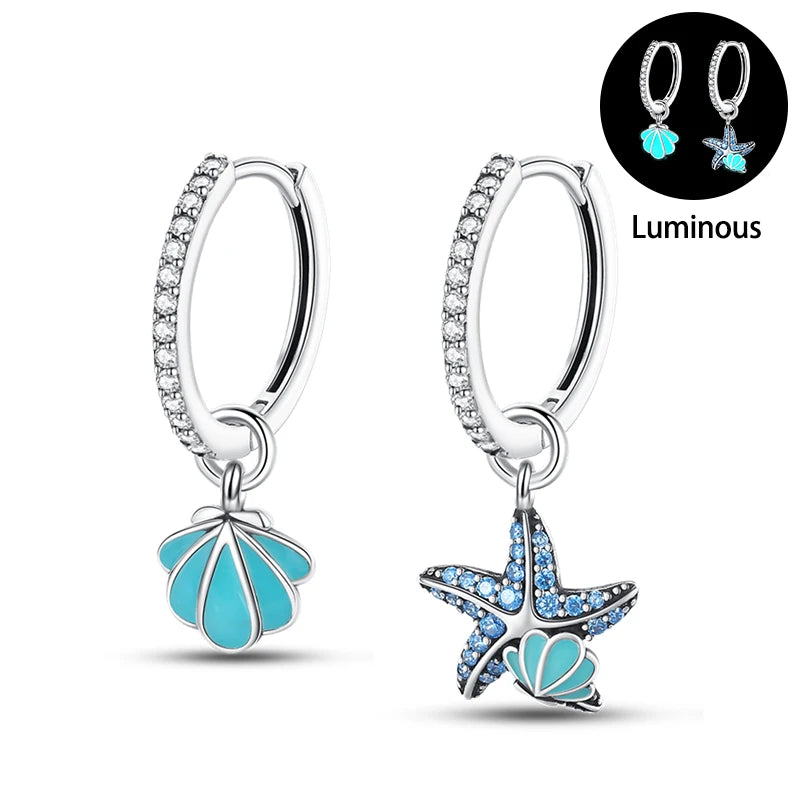 Hot Sale Fashion 925 Silver Color Earrings Blue Zircon Stars Moon Irregularity Earrings For Woman Fine Birthday Jewelry Gifts Leedoar