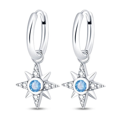 Hot Sale Fashion 925 Silver Color Earrings Blue Zircon Stars Moon Irregularity Earrings For Woman Fine Birthday Jewelry Gifts Leedoar