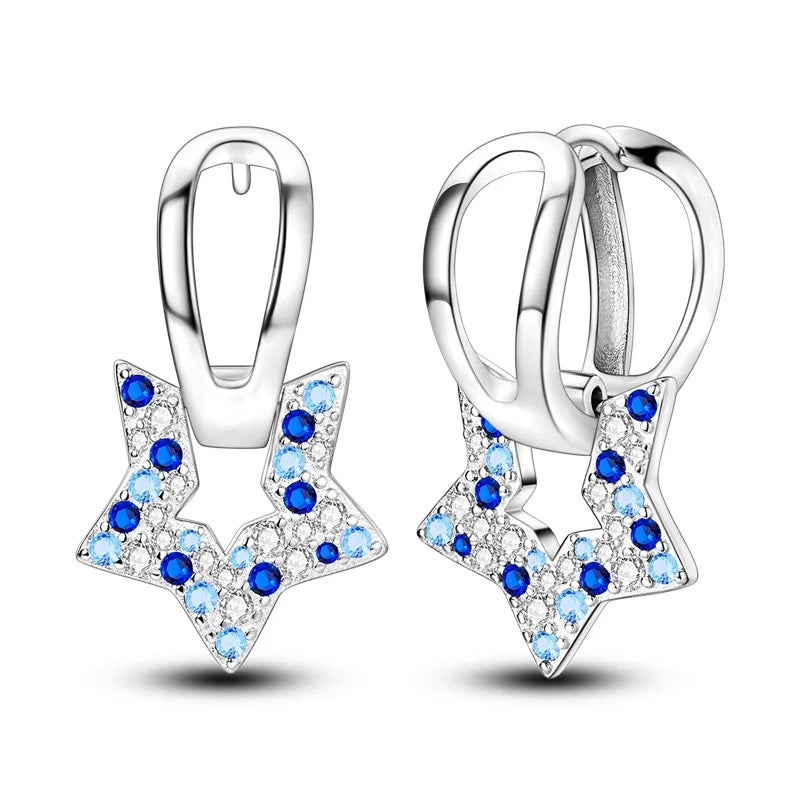 Hot Sale Fashion 925 Silver Color Earrings Blue Zircon Stars Moon Irregularity Earrings For Woman Fine Birthday Jewelry Gifts Leedoar