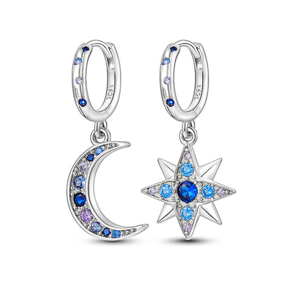 Hot Sale Fashion 925 Silver Color Earrings Blue Zircon Stars Moon Irregularity Earrings For Woman Fine Birthday Jewelry Gifts Leedoar