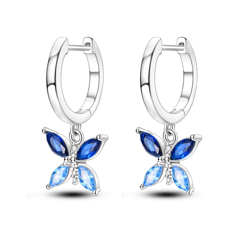 Hot Sale Fashion 925 Silver Color Earrings Blue Zircon Stars Moon Irregularity Earrings For Woman Fine Birthday Jewelry Gifts Leedoar