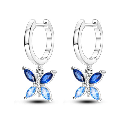 Hot Sale Fashion 925 Silver Color Earrings Blue Zircon Stars Moon Irregularity Earrings For Woman Fine Birthday Jewelry Gifts Leedoar