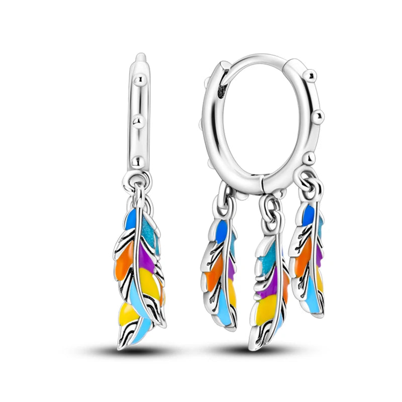 Hot Sale Fashion 925 Silver Color Earrings Blue Zircon Stars Moon Irregularity Earrings For Woman Fine Birthday Jewelry Gifts Leedoar