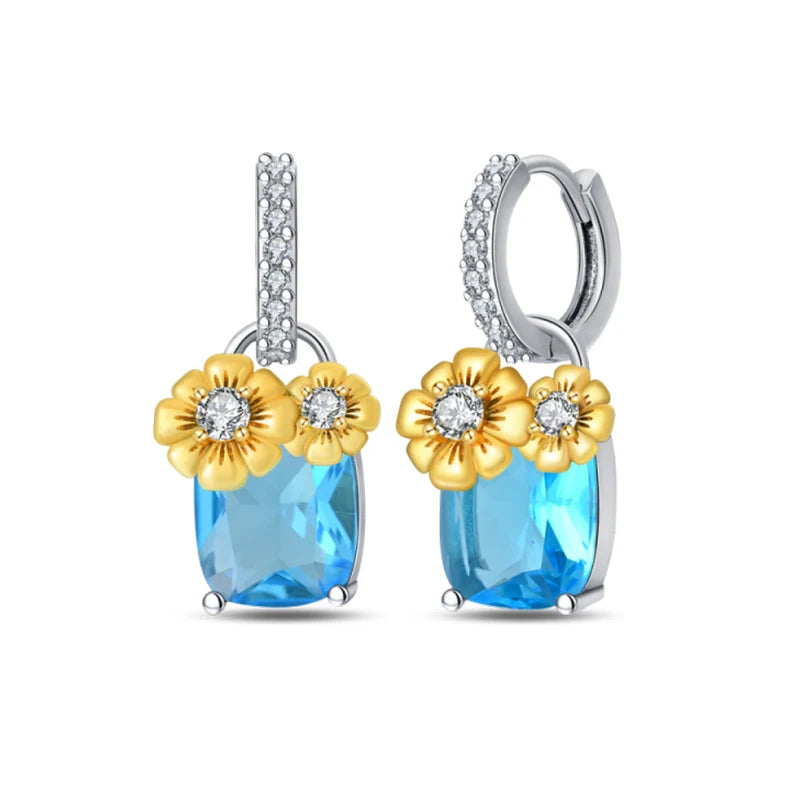 Hot Sale Fashion 925 Silver Color Earrings Blue Zircon Stars Moon Irregularity Earrings For Woman Fine Birthday Jewelry Gifts Leedoar