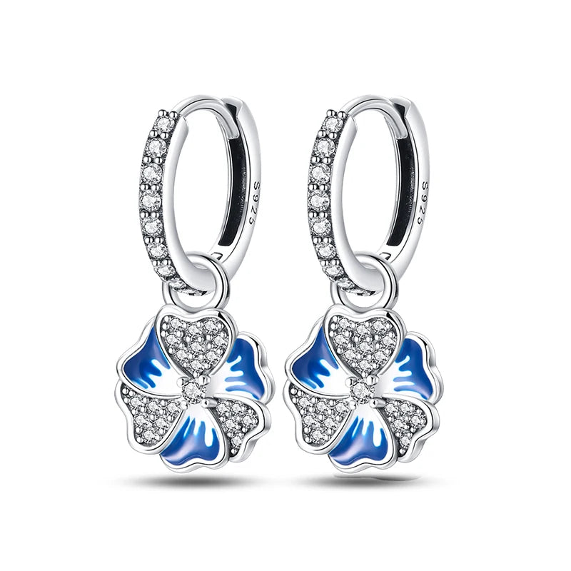 Hot Sale Fashion 925 Silver Color Earrings Blue Zircon Stars Moon Irregularity Earrings For Woman Fine Birthday Jewelry Gifts Leedoar