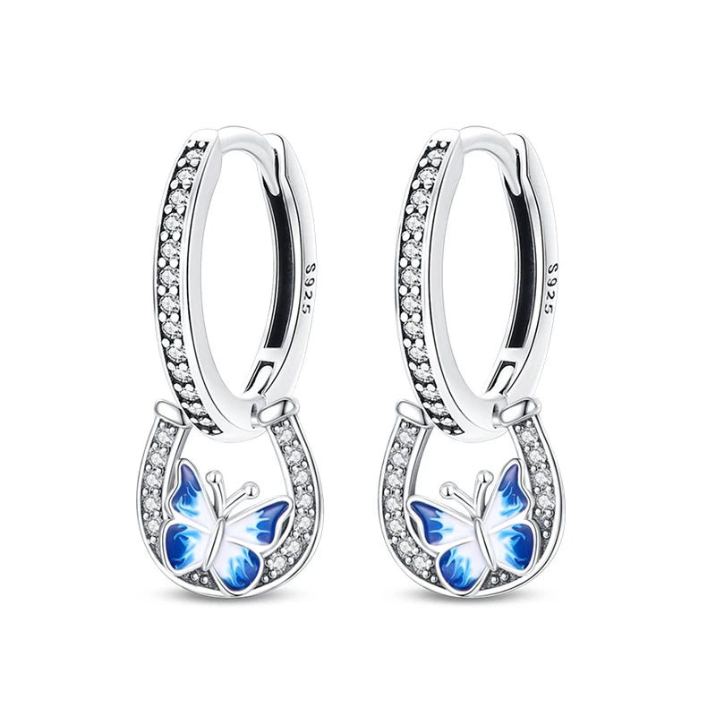 Hot Sale Fashion 925 Silver Color Earrings Blue Zircon Stars Moon Irregularity Earrings For Woman Fine Birthday Jewelry Gifts Leedoar