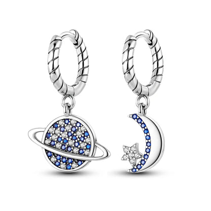 Hot Sale Fashion 925 Silver Color Earrings Blue Zircon Stars Moon Irregularity Earrings For Woman Fine Birthday Jewelry Gifts Leedoar