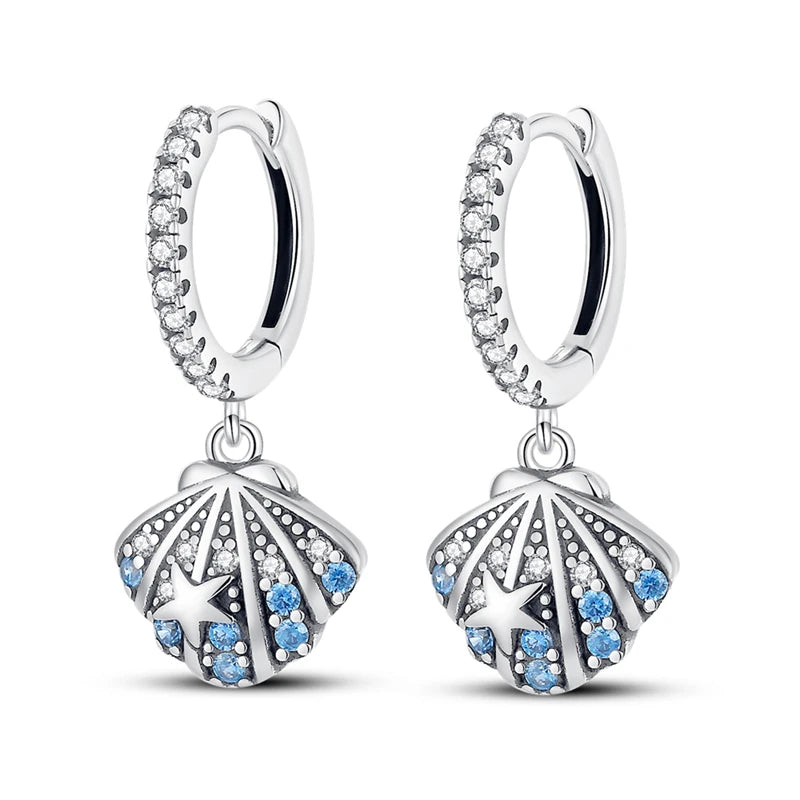 Hot Sale Fashion 925 Silver Color Earrings Blue Zircon Stars Moon Irregularity Earrings For Woman Fine Birthday Jewelry Gifts Leedoar