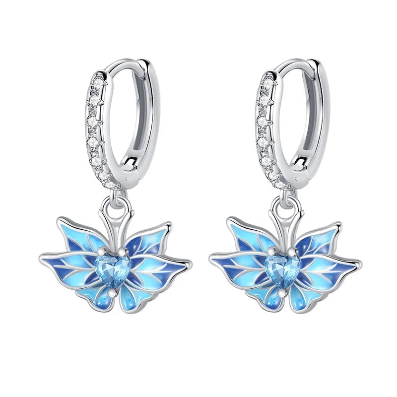 Hot Sale Fashion 925 Silver Color Earrings Blue Zircon Stars Moon Irregularity Earrings For Woman Fine Birthday Jewelry Gifts Leedoar