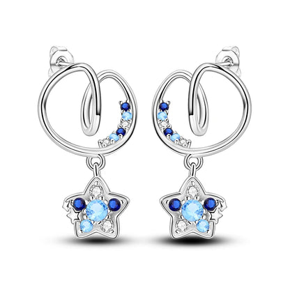 Hot Sale Fashion 925 Silver Color Earrings Blue Zircon Stars Moon Irregularity Earrings For Woman Fine Birthday Jewelry Gifts Leedoar