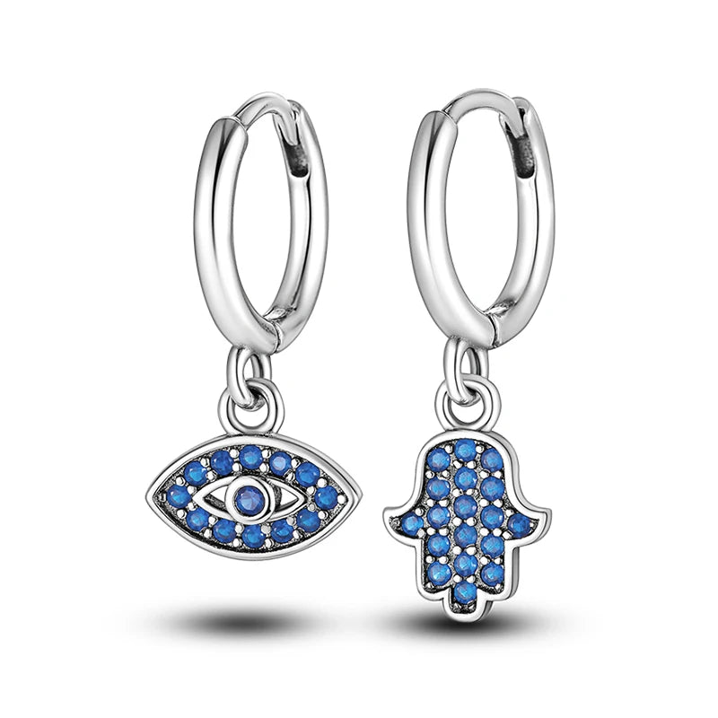 Hot Sale Fashion 925 Silver Color Earrings Blue Zircon Stars Moon Irregularity Earrings For Woman Fine Birthday Jewelry Gifts Leedoar