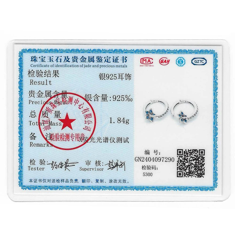 Hot Sale Fashion 925 Silver Color Earrings Blue Zircon Stars Moon Irregularity Earrings For Woman Fine Birthday Jewelry Gifts Leedoar