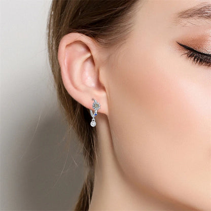 Hot Sale Fashion 925 Silver Color Earrings Blue Zircon Stars Moon Irregularity Earrings For Woman Fine Birthday Jewelry Gifts Leedoar