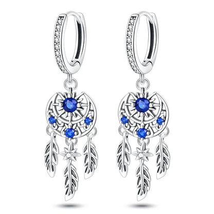 Hot Sale Fashion 925 Silver Color Earrings Blue Zircon Stars Moon Irregularity Earrings For Woman Fine Birthday Jewelry Gifts Leedoar