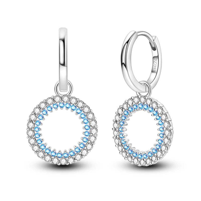 Hot Sale Fashion 925 Silver Color Earrings Blue Zircon Stars Moon Irregularity Earrings For Woman Fine Birthday Jewelry Gifts Leedoar