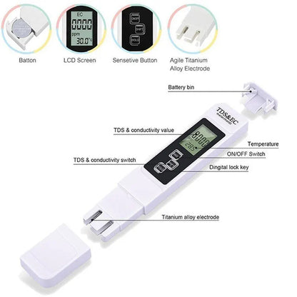 [Hot Sales] 1Pc White Handheld Digital Water Tester High Precision Household Pure Water Multi-Function Large Screen Leedoar