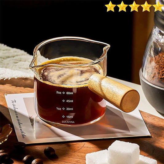 [Ventas calientes] Taza medidora de vidrio para espresso de 75 ml, jarra de leche de vidrio de boca doble o simple con asa, tazas medidoras con escala de vidrio 