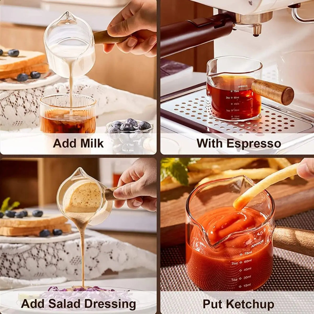 [Hot Sales] 75ml Glass Espresso Measuring Cup Double/Single Mouth Glass Milk Jug with Handle Glass Scale Measuring Mugs Leedoar