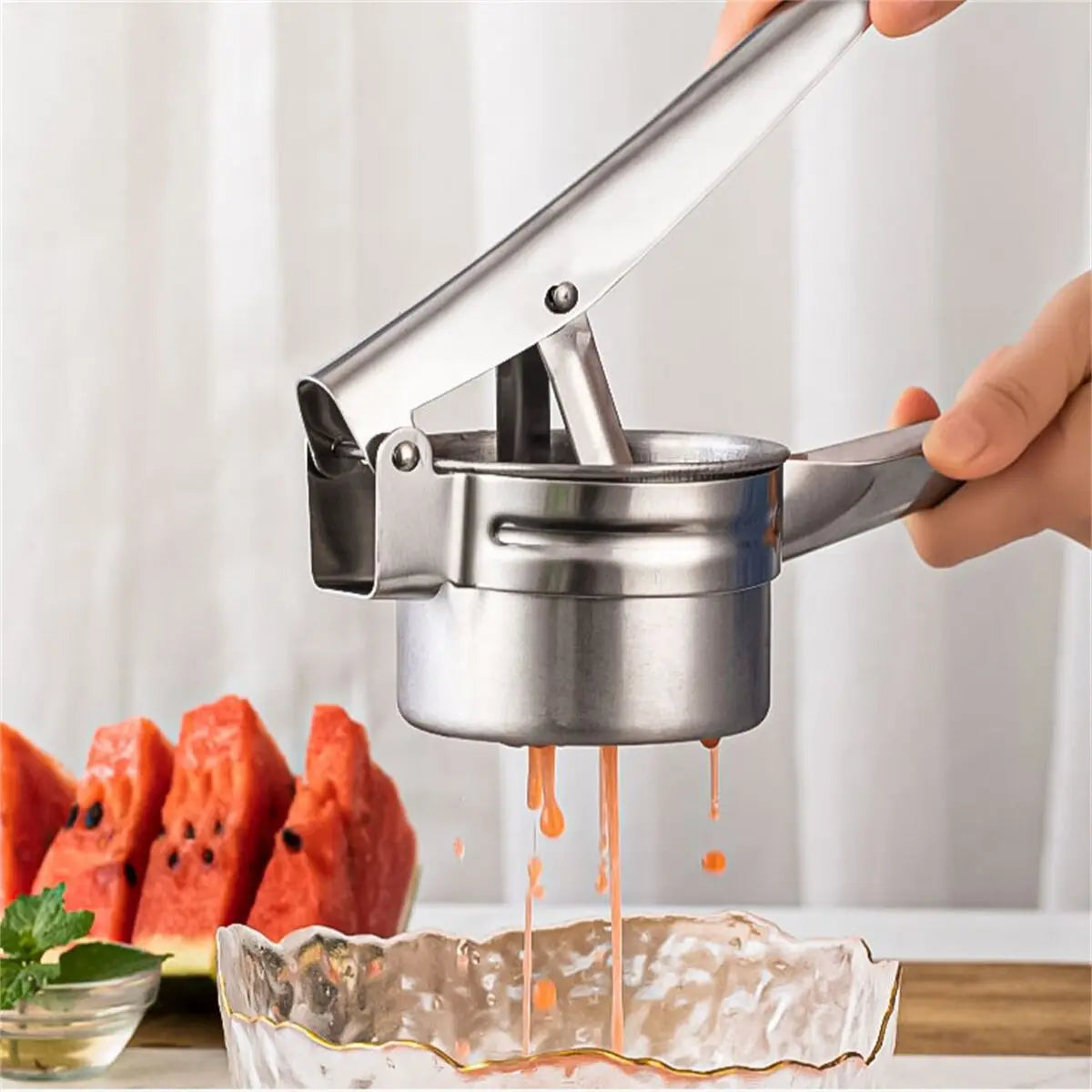 【Hot sales】 Stainless Stee Vegetable Extruder, Upgraded Silicone Handle Metal Vegetable Water Extruder, Suitable for Vegetable Leedoar