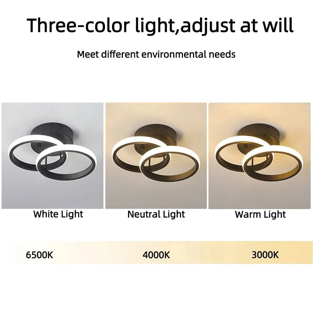 Lustre LED doméstico Lâmpada de três cores Estilo moderno Lâmpada de teto Quarto Luz Superfície Instalação AC 85V-265V Sala de jantar 