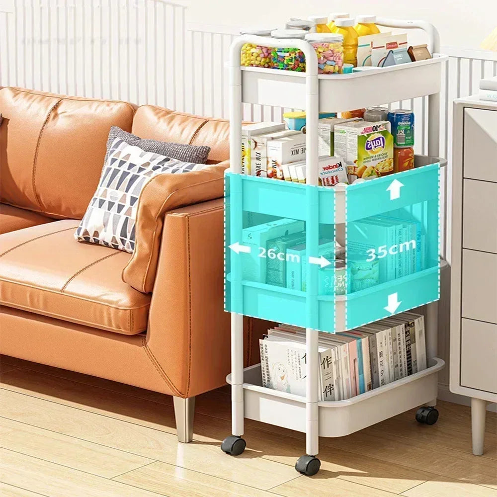 Household Multi-layer Small Cart Storage Rack Floor To Floor Kitchen Bedroom Bathroom Storage Rack Storage Rack With Wheels Leedoar