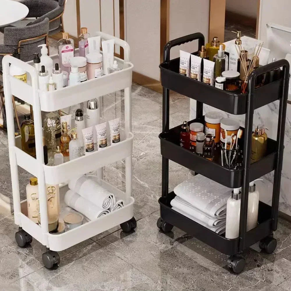 Household Multi-layer Small Cart Storage Rack Floor To Floor Kitchen Bedroom Bathroom Storage Rack Storage Rack With Wheels Leedoar