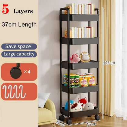 Household Multi-layer Small Cart Storage Rack Floor To Floor Kitchen Bedroom Bathroom Storage Rack Storage Rack With Wheels Leedoar