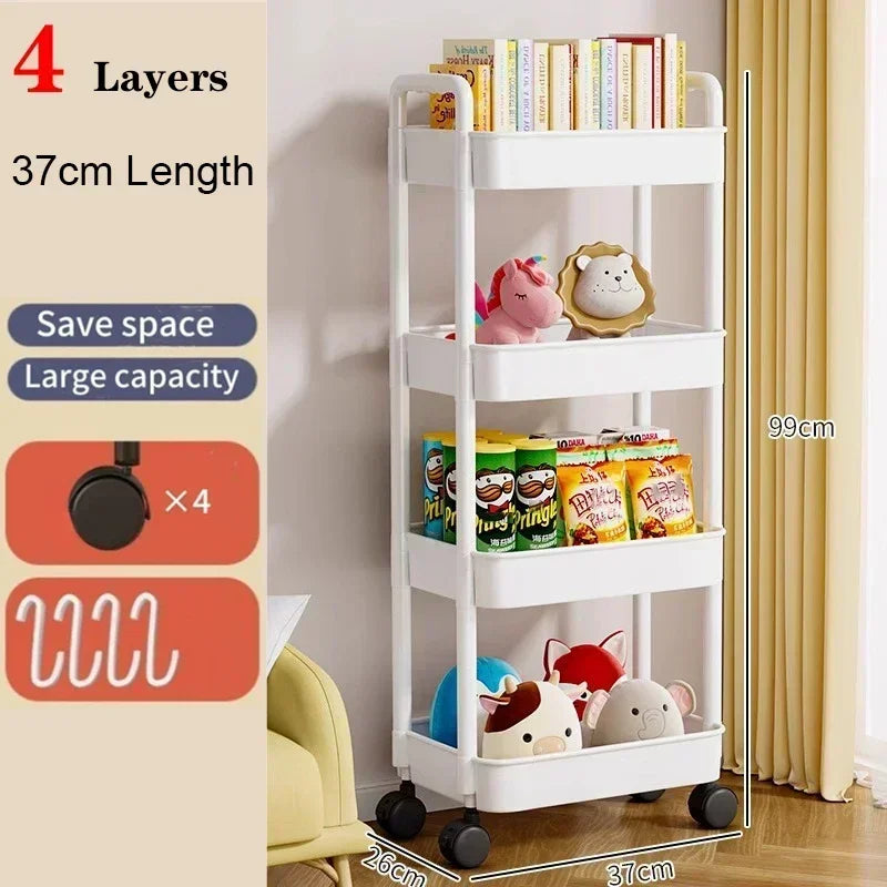 Household Multi-layer Small Cart Storage Rack Floor To Floor Kitchen Bedroom Bathroom Storage Rack Storage Rack With Wheels Leedoar