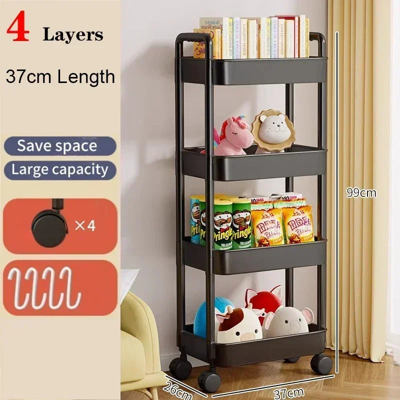 Household Multi-layer Small Cart Storage Rack Floor To Floor Kitchen Bedroom Bathroom Storage Rack Storage Rack With Wheels Leedoar