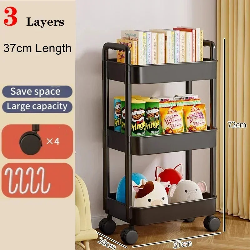 Household Multi-layer Small Cart Storage Rack Floor To Floor Kitchen Bedroom Bathroom Storage Rack Storage Rack With Wheels Leedoar