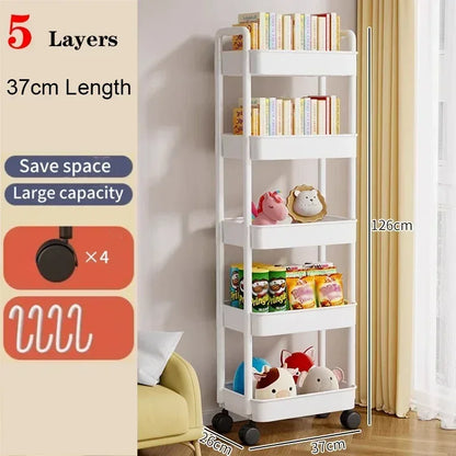 Household Multi-layer Small Cart Storage Rack Floor To Floor Kitchen Bedroom Bathroom Storage Rack Storage Rack With Wheels Leedoar