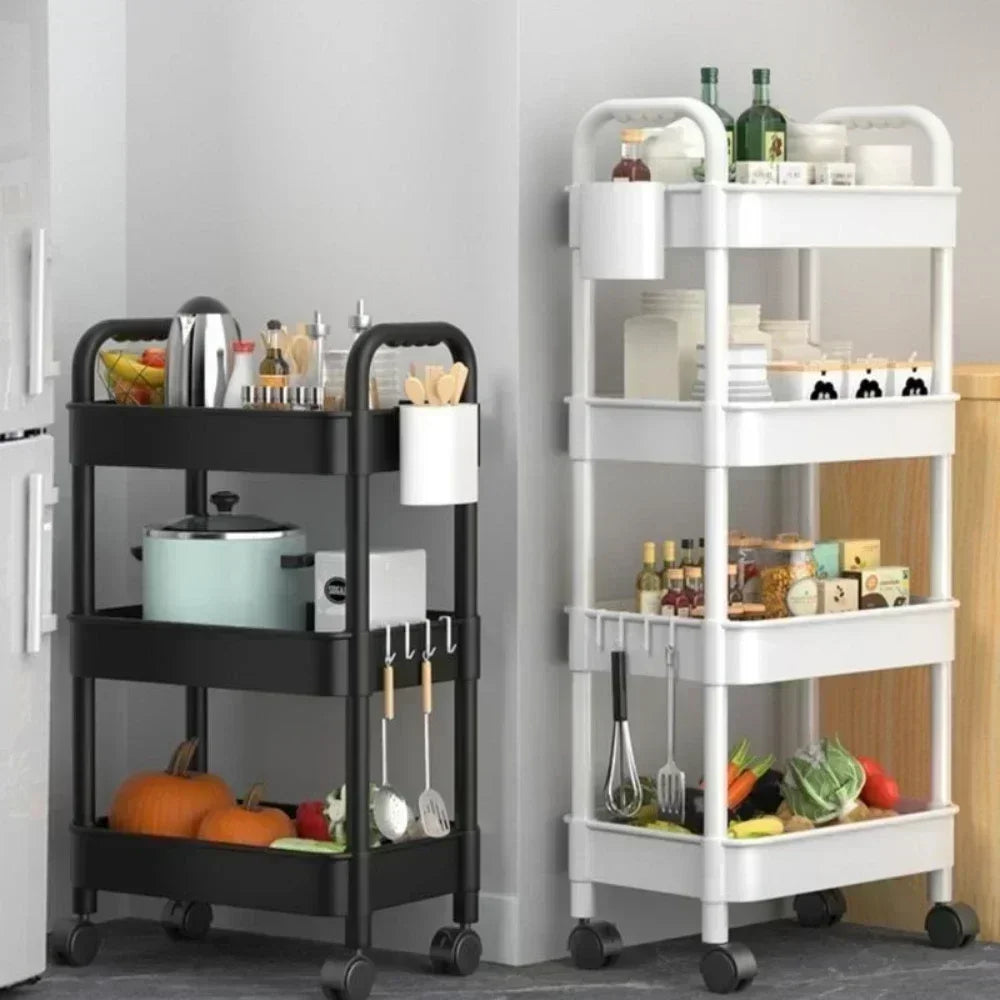 Household Multi-layer Small Cart Storage Rack Floor To Floor Kitchen Bedroom Bathroom Storage Rack Storage Rack With Wheels Leedoar