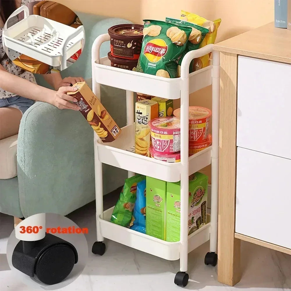 Household Multi-layer Small Cart Storage Rack Floor To Floor Kitchen Bedroom Bathroom Storage Rack Storage Rack With Wheels Leedoar