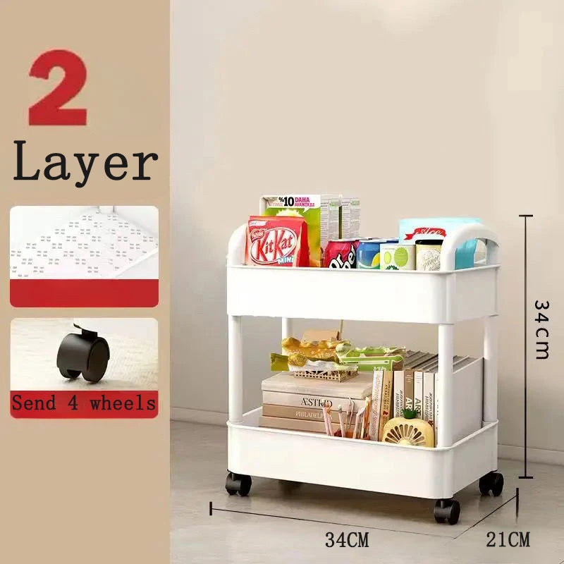 Household Multi-layer Small Cart Storage Rack Floor To Floor Kitchen Bedroom Bathroom Storage Rack Storage Rack With Wheels Leedoar