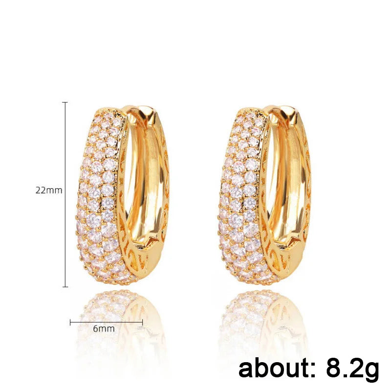 Huitan Hollow Gold Color Hoop Earrings for Women Paved Dazzling CZ Stone Luxury Trendy Female Circle Earrings Statement Jewelry Leedoar