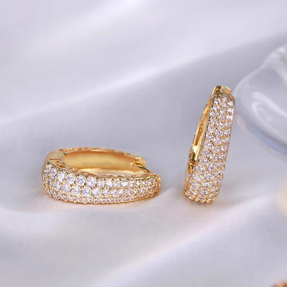 Huitan Hollow Gold Color Hoop Earrings for Women Paved Dazzling CZ Stone Luxury Trendy Female Circle Earrings Statement Jewelry Leedoar