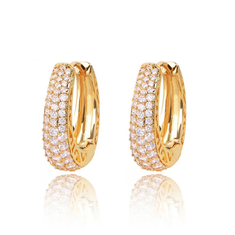 Huitan Hollow Gold Color Hoop Earrings for Women Paved Dazzling CZ Stone Luxury Trendy Female Circle Earrings Statement Jewelry Leedoar