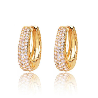 Huitan Hollow Gold Color Hoop Earrings for Women Paved Dazzling CZ Stone Luxury Trendy Female Circle Earrings Statement Jewelry Leedoar